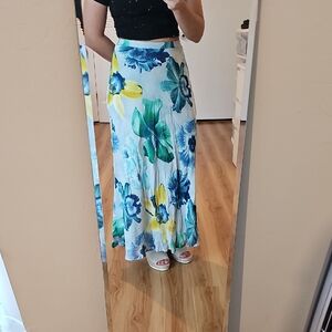 Tessuto Vintage Floral Maxi Skirt - Blue and Yellow
